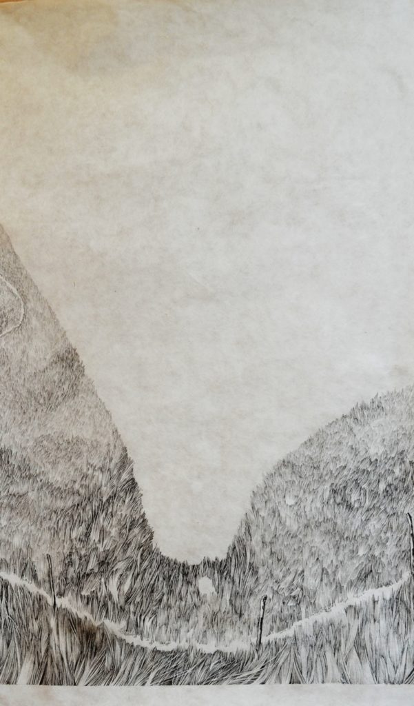 Henninger Emmanuel, mountains, grasses, ink, Japan paper