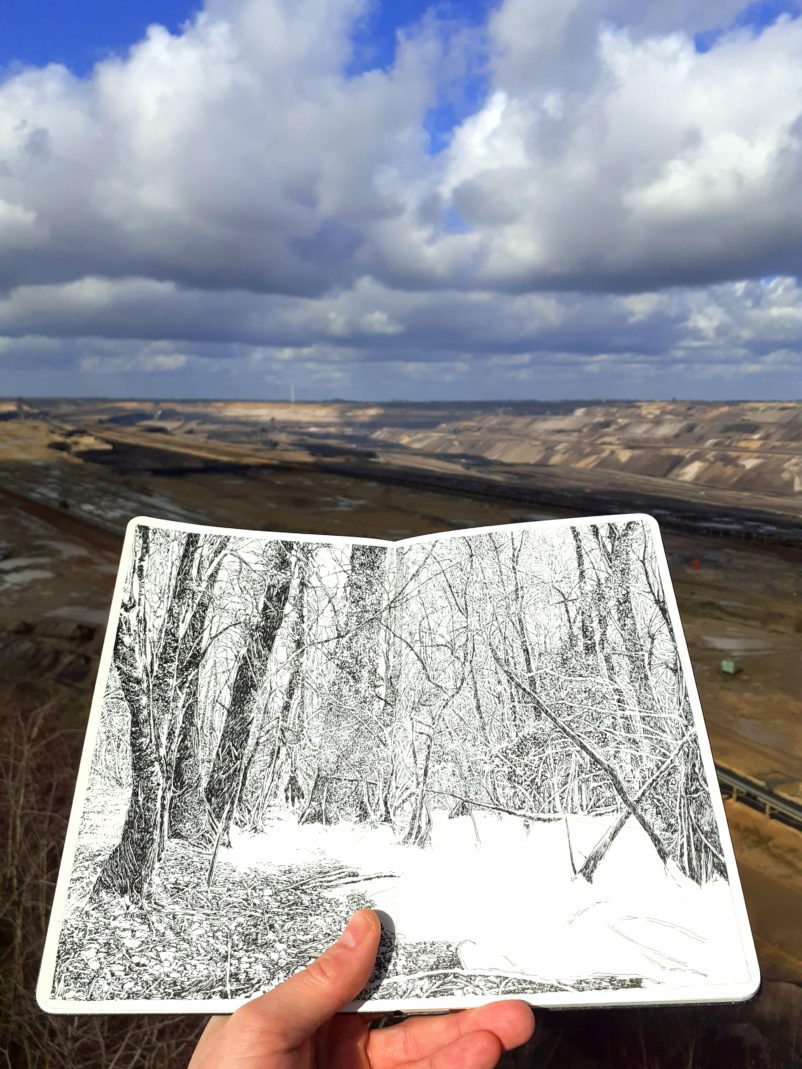 Emmanuel Henninger, Hambach Forest, Chinese ink on Moleskine paper   