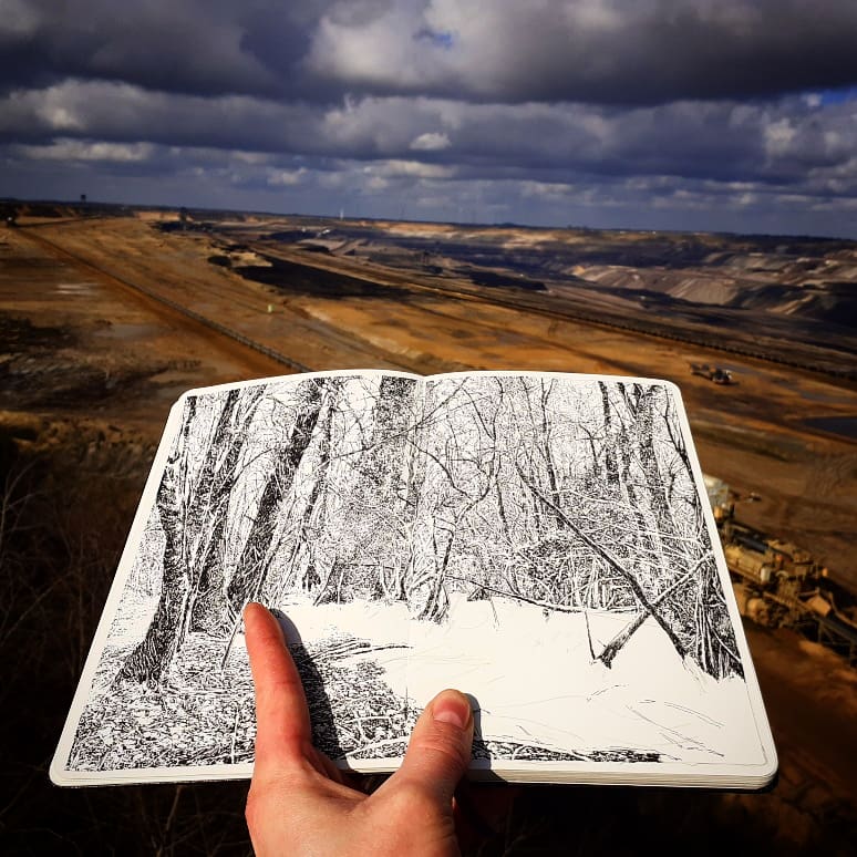 Emmanuel Henninger, Hambach Forest Chinese ink on Moleskine paper, Art, Draw