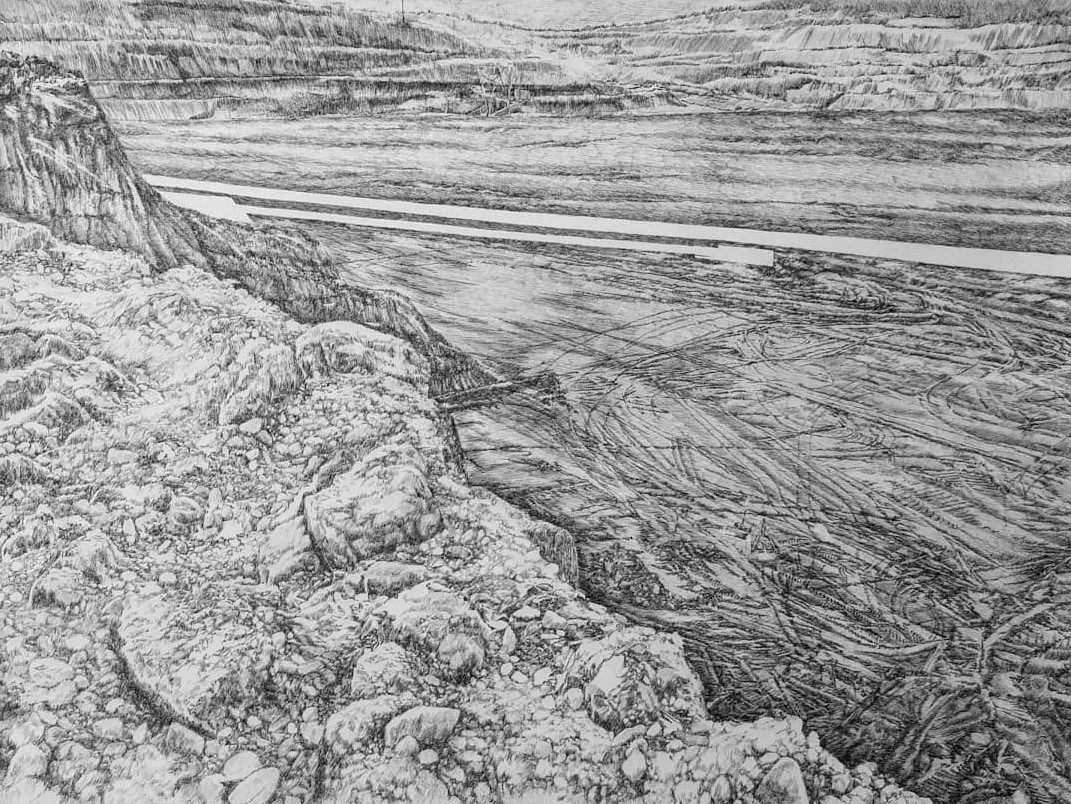 emmanuel henninger, art, dessin, paysage, contemporain, dessin, mine, charbon, alsace, france, allemagne