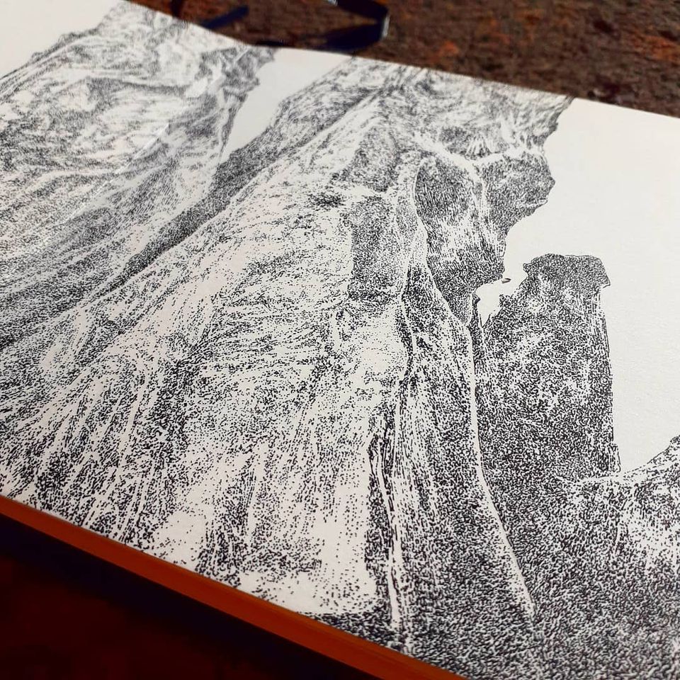 Art, point, ink, drawing, henninger, france, landscapes, rocks, sketchbook